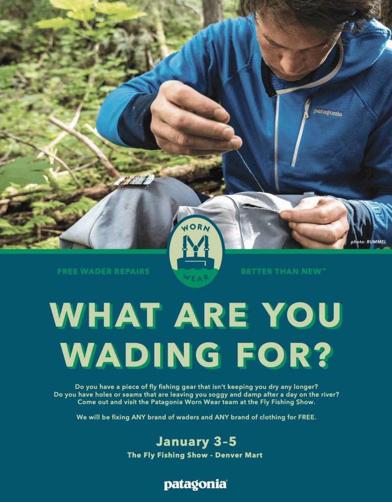 Patagonia’s Worn Wear wagon will be coming to The Fly Fishing Show at the Denver Mart January 3-5.